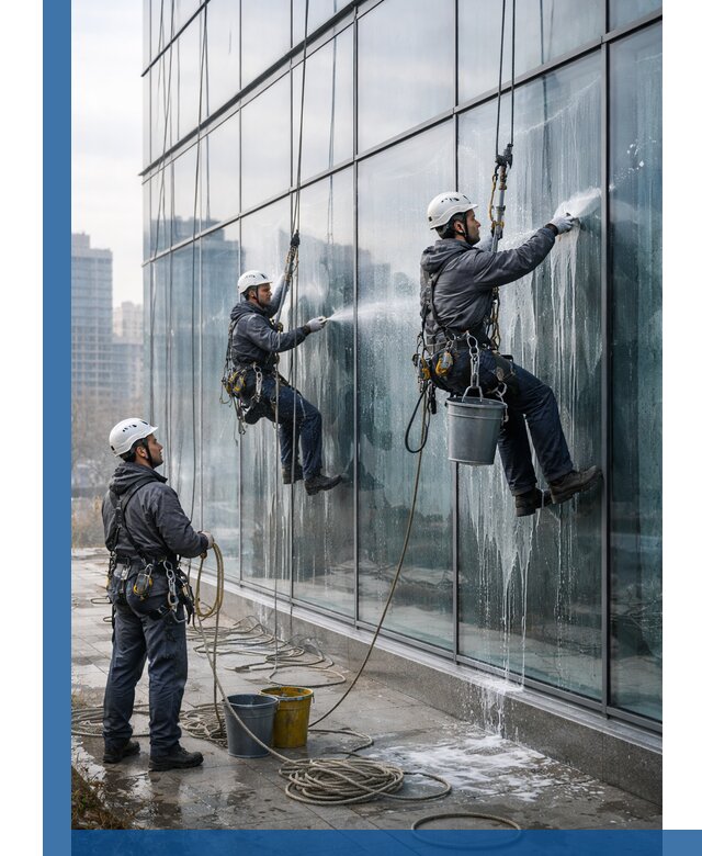 Промышленная мойка панорамных окон на высоте в Нерюнгри