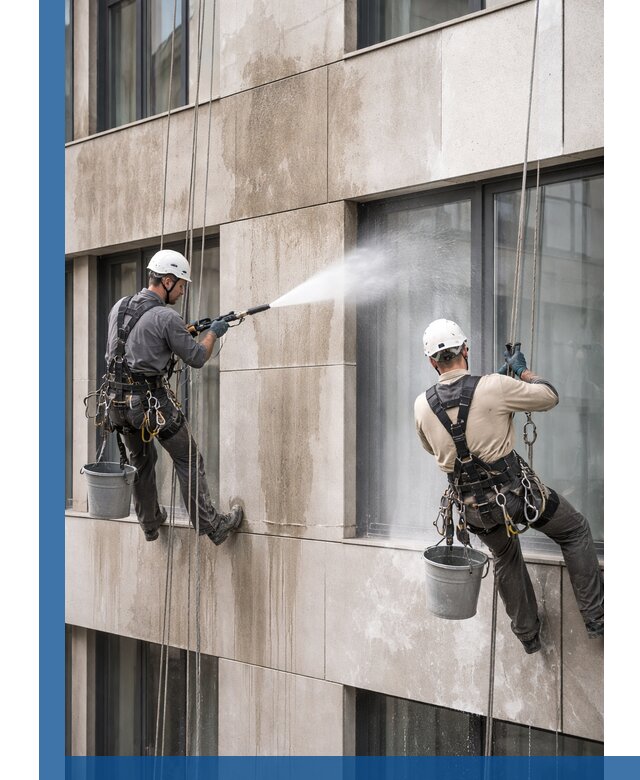 Послестроительная мойка фасада промышленным альпинизмом в Нерюнгри