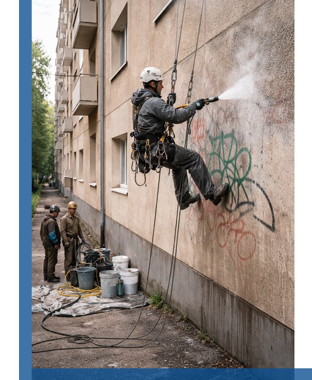 Удаление граффити с фасада в Нерюнгри без следов и повреждений