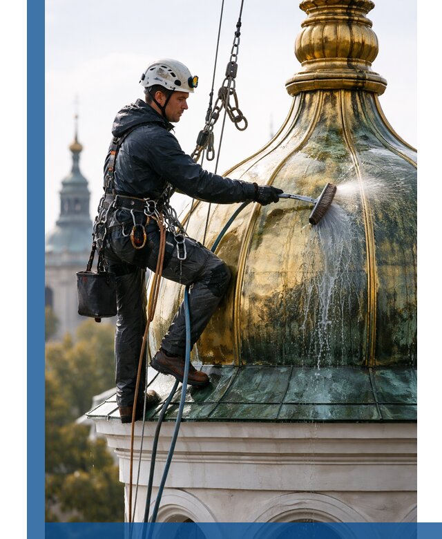 Профессиональная мойка куполов и шпилей высотными альпинистами в Нерюнгри