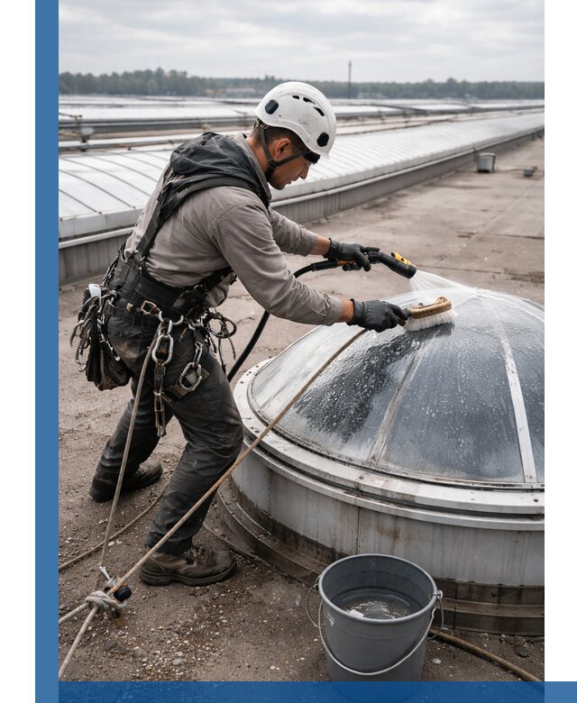 Мойка зенитных фонарей на кровле для промышленных объектов в Нерюнгри