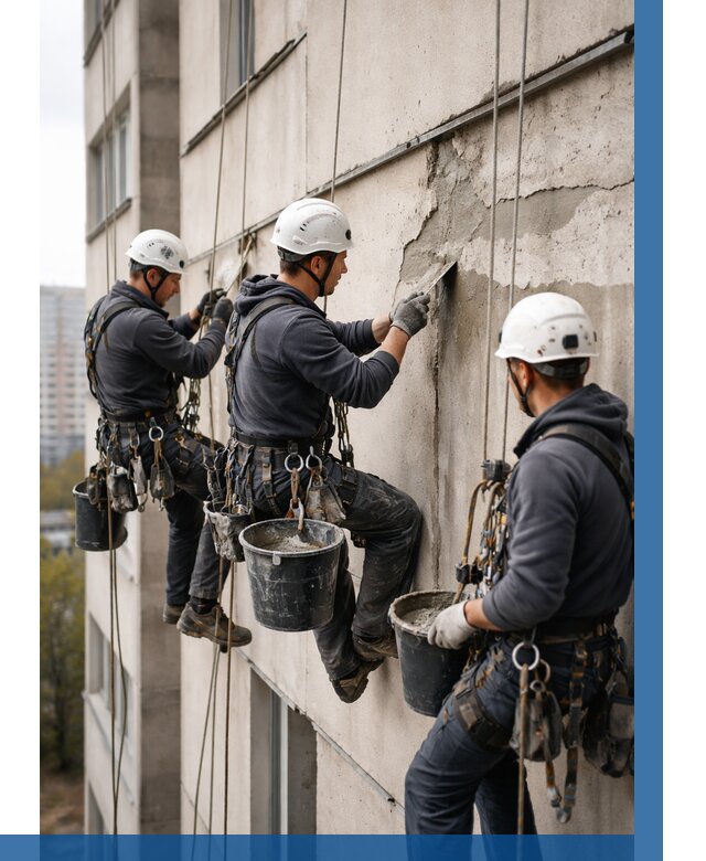 Ремонт бетонных элементов фасада в Нерюнгри от 2715 р. | ВЫСОТНИК-Нрю