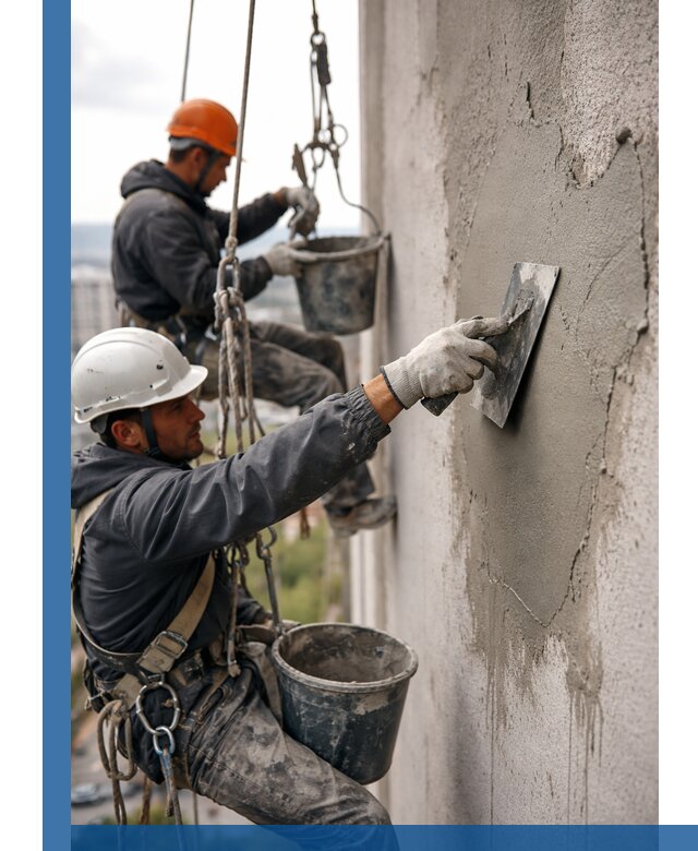 Штукатурка фасада на высоте в Нерюнгри профессиональные работы