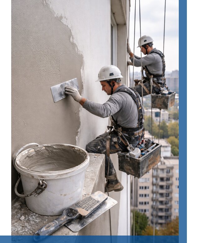 Шпаклевка фасада на высоте в Нерюнгри от 760 р. | ВЫСОТНИК-Нрю