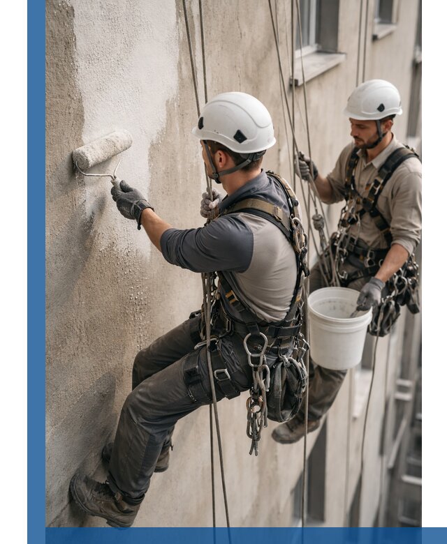 Грунтовка фасада на высоте в Нерюнгри промышленными альпинистами