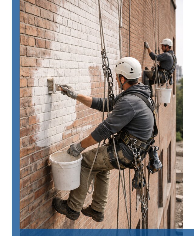 Покраска кирпичного фасада с доступным альпинистским сервисом в Нерюнгри