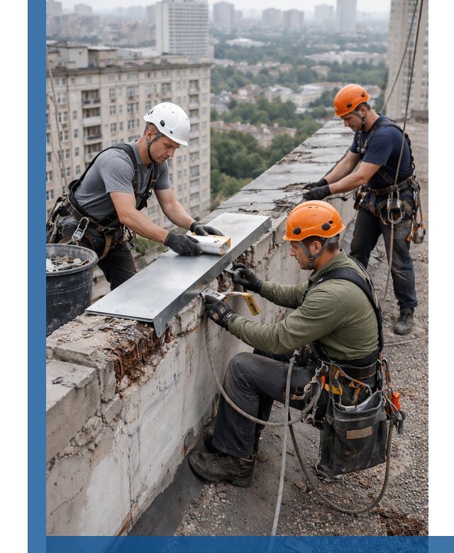 Ремонт парапета на кровле в Нерюнгри, высотные работы с гарантией