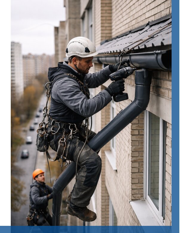 Монтаж водосточной системы на здании в Нерюнгри от 5430 р. | ВЫСОТНИК-Нрю