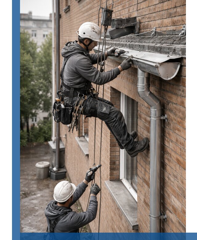 Монтаж водосточной системы на здании в Нерюнгри под ключ