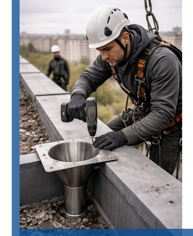 Монтаж водосточных воронок в Нерюнгри для промышленных зданий