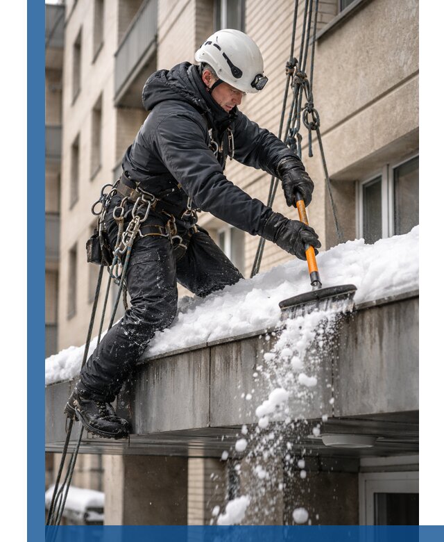 Очистка козырьков от снега в Нерюнгри круглогодично безопасно