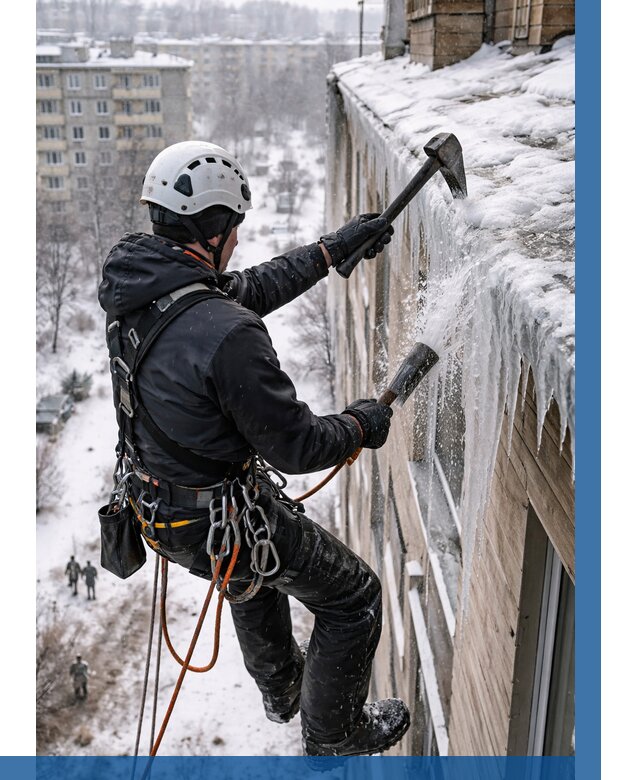 Сбивание сосулек с крыши в Нерюнгри по цене от 4887 р. | ВЫСОТНИК-Нрю