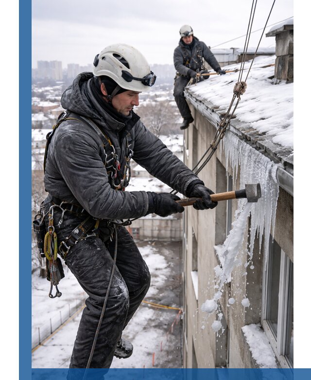 Сбивание и удаление сосулек с крыши в Нерюнгри безопасно