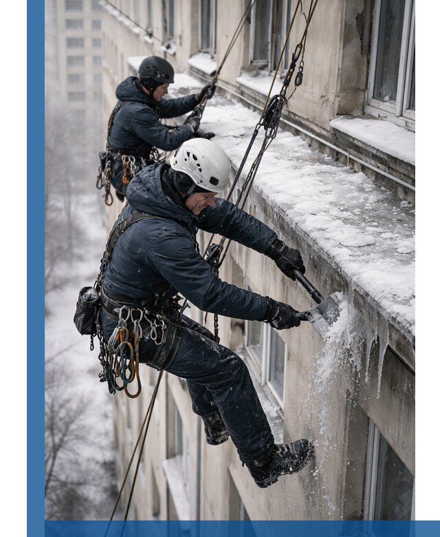 Удаление наледи и сосулек с карнизов в Нерюнгри профессионально