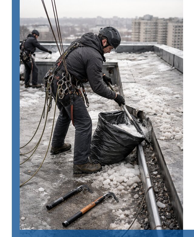 Аварийная очистка кровли в Нерюнгри от промальпинистов