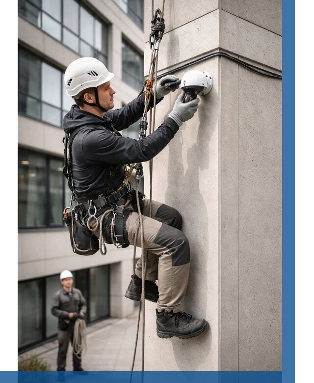 Монтаж камер видеонаблюдения на фасаде в Нерюнгри от 9231 р.-ВЫСОТНИК-Нрю