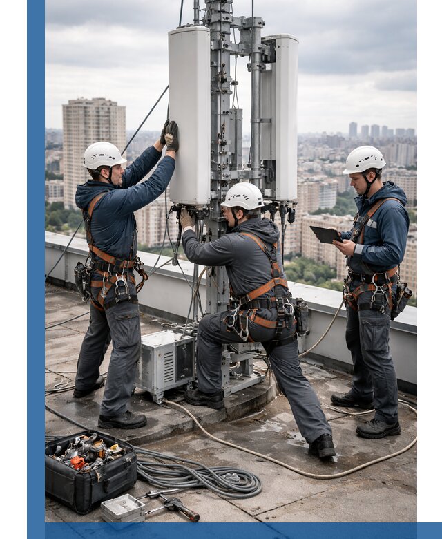 Монтаж антенн связи на крыше в Нерюнгри с вводом в эксплуатацию