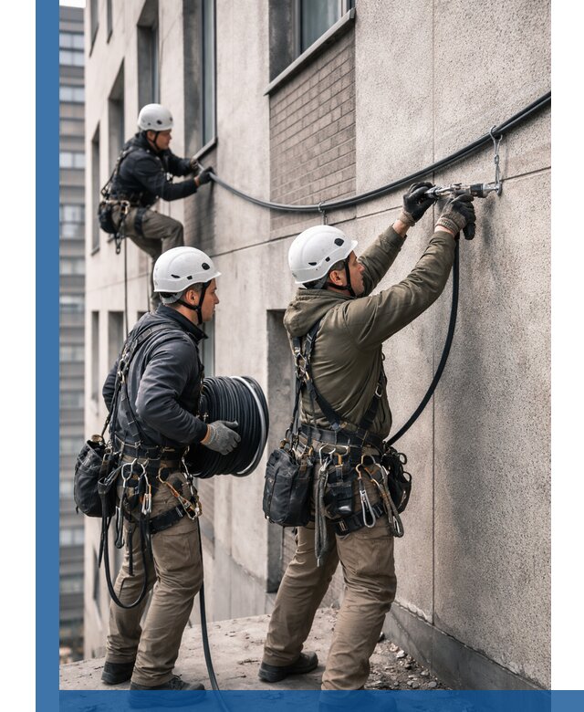 Прокладка кабеля по фасаду в Нерюнгри, профессиональный монтаж