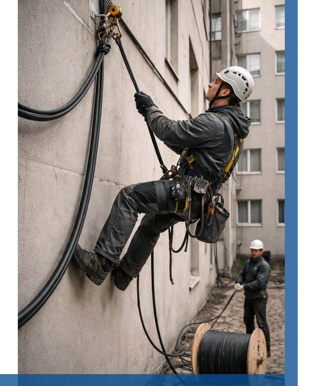 Протяжка кабеля питания на высоте в Нерюнгри от 489 р. | ВЫСОТНИК-Нрю