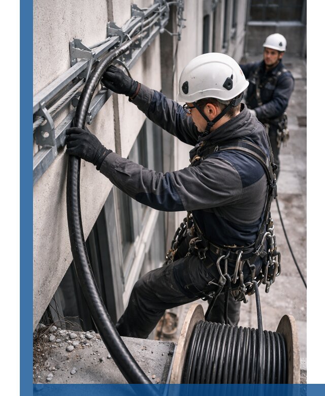 Протяжка кабеля питания на высоте в Нерюнгри с гарантией безопасности и качества