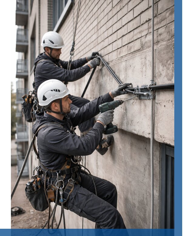 Крепление кабеля на фасаде в Нерюнгри от 380 р. | ВЫСОТНИК-Нрю