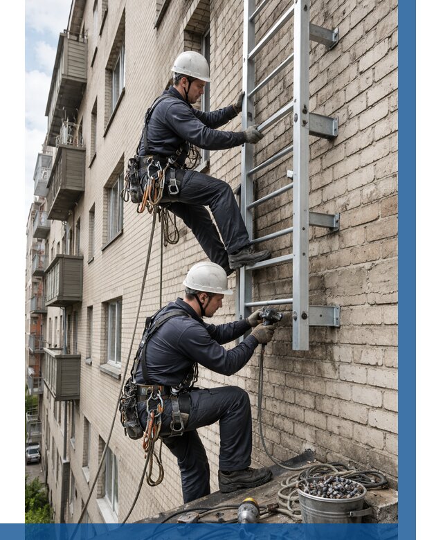 Монтаж пожарной лестницы в Нерюнгри от 27150 р заказать у ВЫСОТНИК-Нрю