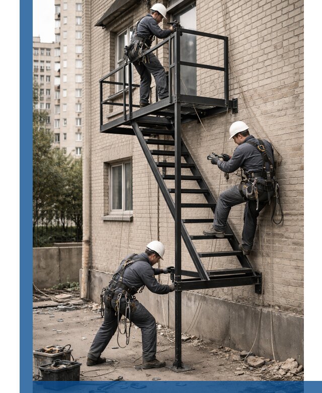 Монтаж пожарной лестницы в Нерюнгри, установка и крепление