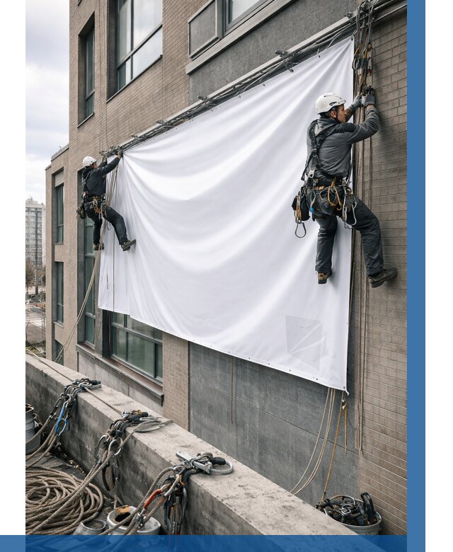 Монтаж баннеров на фасаде в Нерюнгри от 706 р. заказать ВЫСОТНИК-Нрю