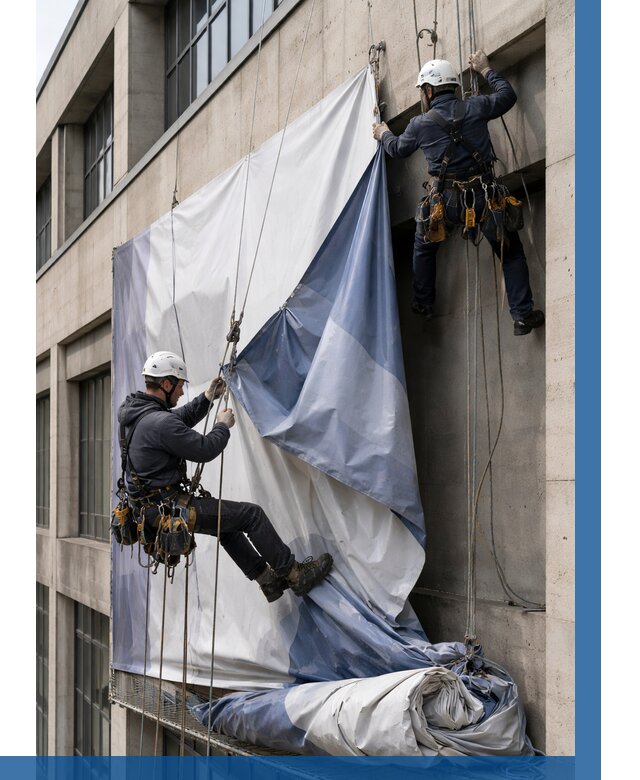 Демонтаж баннеров с фасада в Нерюнгри от 4887 р. | ВЫСОТНИК-Нрю