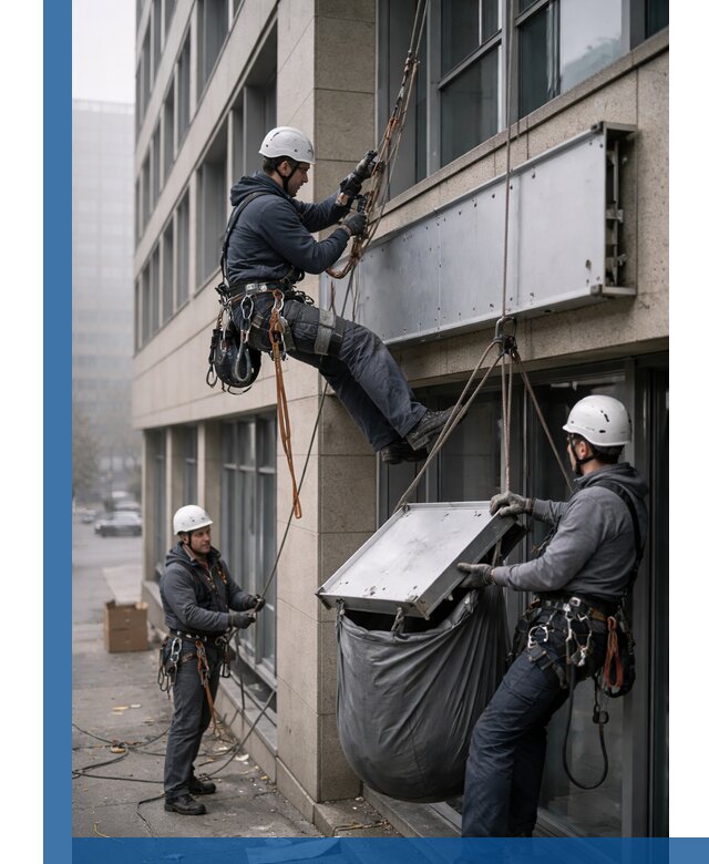 Демонтаж рекламной вывески с высотными работами в Нерюнгри