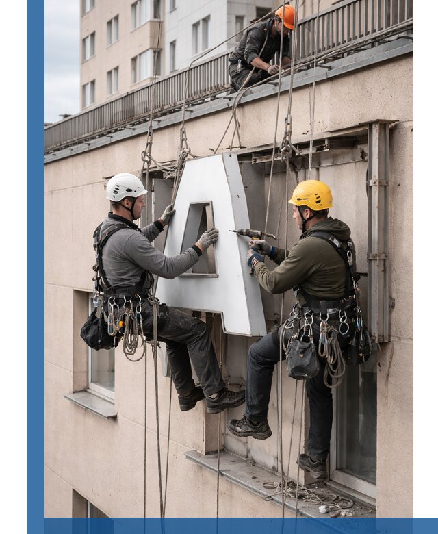 Ремонт и восстановление наружных вывесок на высоте в Нерюнгри