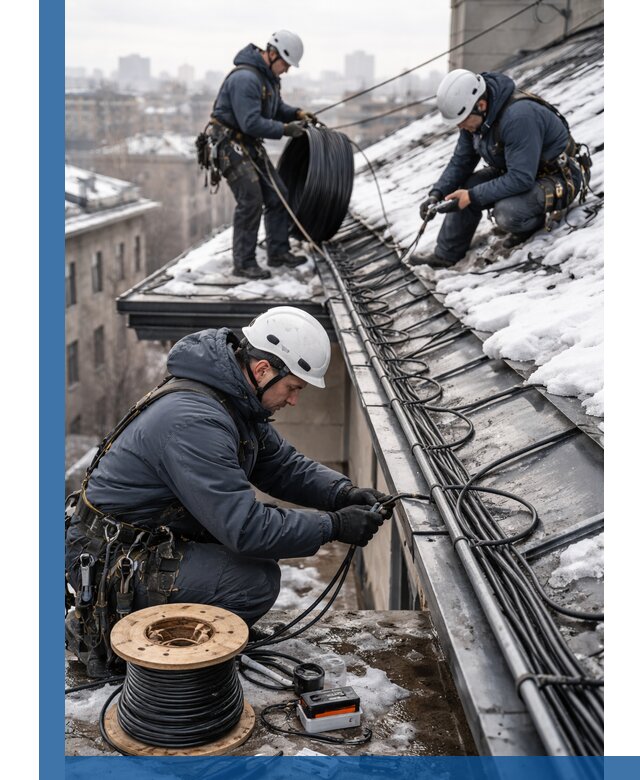 Монтаж греющего кабеля на кровле в Нерюнгри под ключ