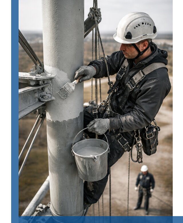 Покраска мачт связи в Нерюнгри промышленными альпинистами