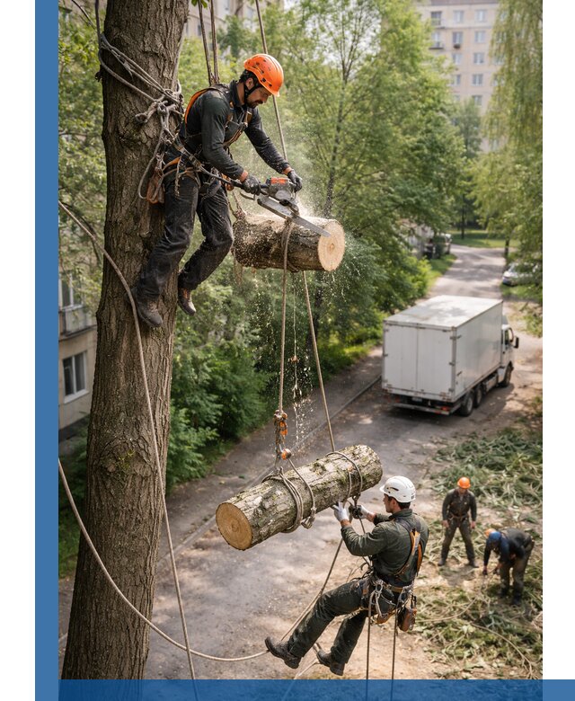 Спил деревьев альпинистами в Нерюнгри, безопасно и без повреждений